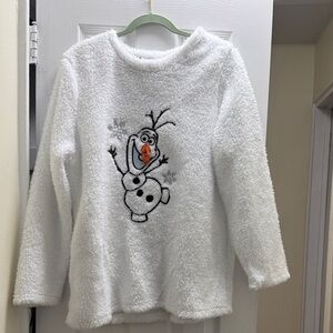 Disney White Fuzzy Sweatshirt with Snowman Design size L